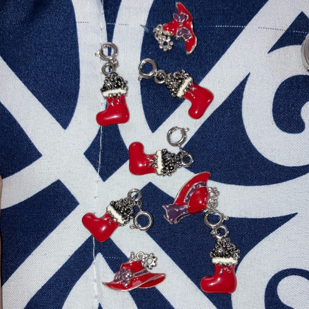 Vintage Festive Red Boot and Hat Charms Set
